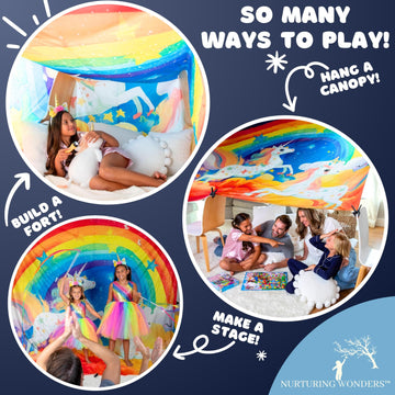 Fort Building Kit Blanket, X-Large 10' X 10' With Clips, Hooks And Sandbags, Play Blanket Fort Indoor Kit, Use As A Canopy, Play