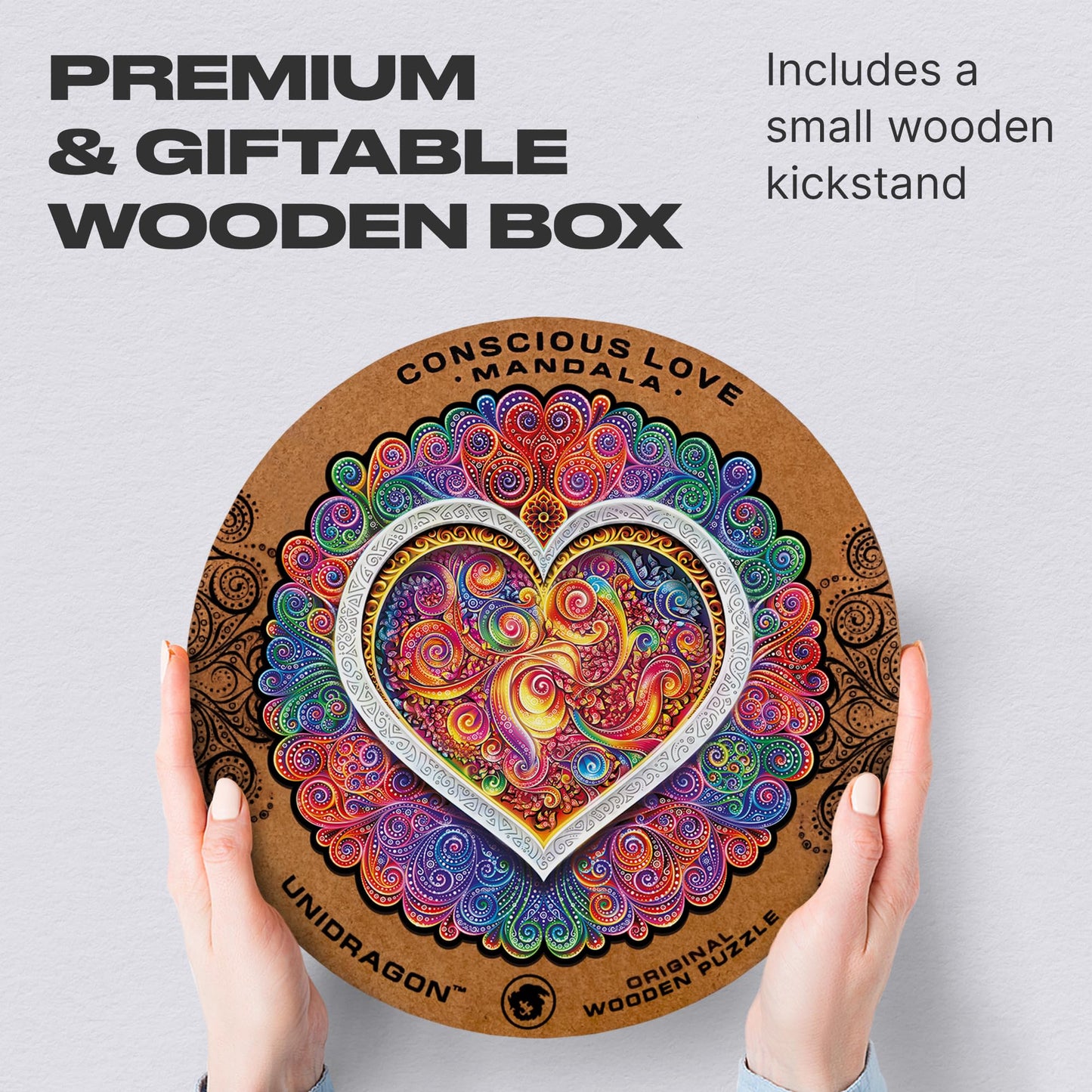 Unidragon Original Wooden Puzzle Mandala Conscious Love Royal Size 17.7 X 17.7 In (45 X 45 Cm) Puzzle For Adults And Kids Brain Teaser, Beautiful Gift Package