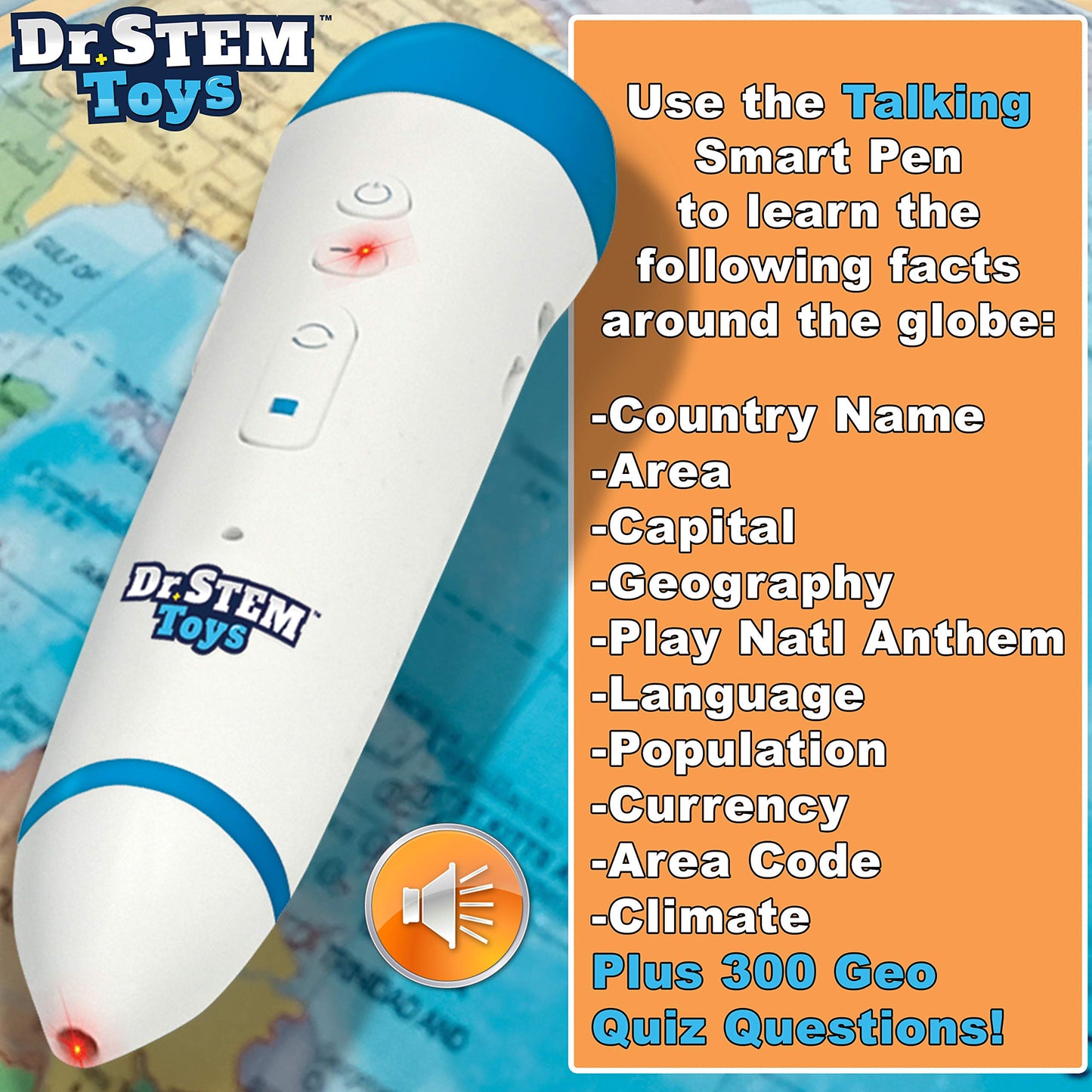 Dr. Stem Toys Talking World Globe With Interactive Stylus Pen And Stand, Colorful Map For Early Learning And Teaching - Includes