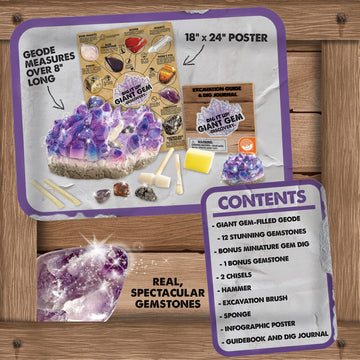 Mindware Dig It Up Giant Gem Discovery Kit - Gemstone Dig Kit Offers Geology For Kids With 12 Real Polished Hidden Gemstones - Includes 1 Giant Gem, Chiseling Tools, Gemstone Poster - Ages 4+