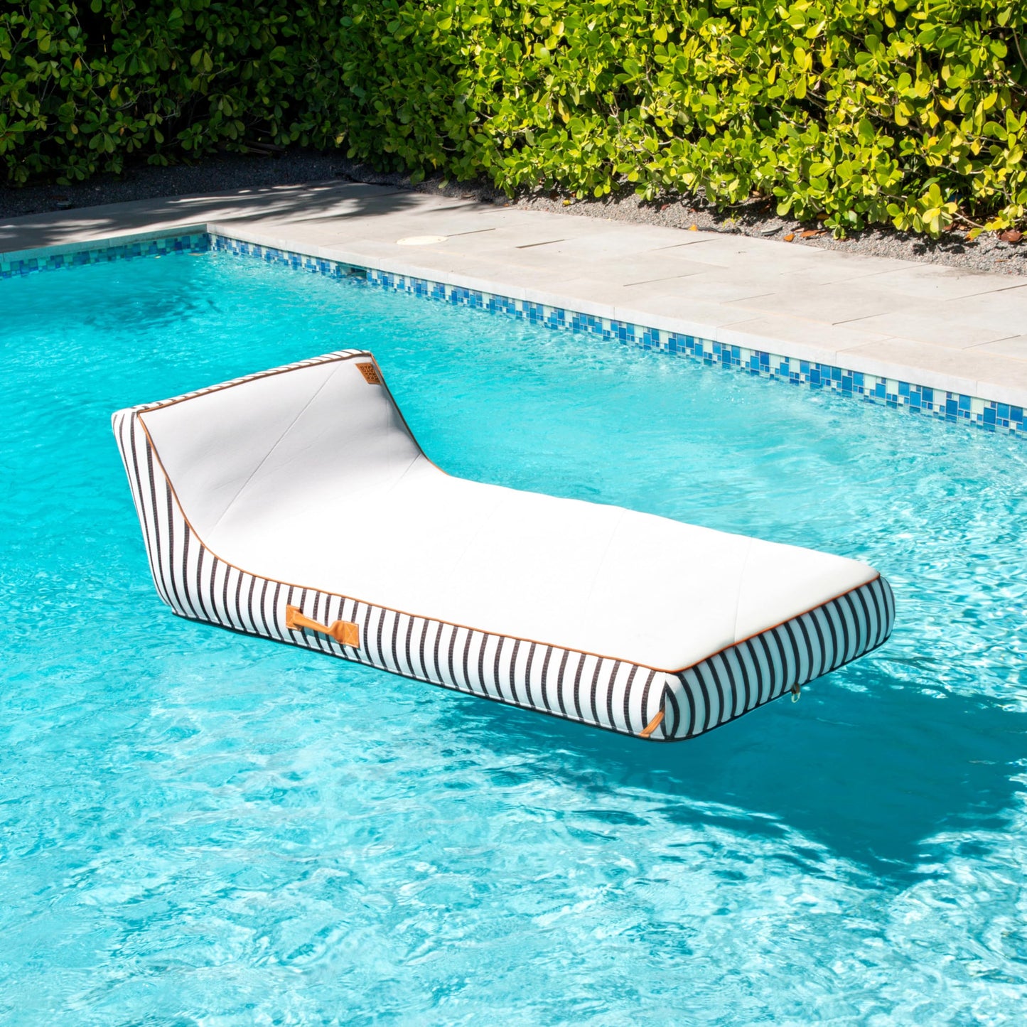 Big Joe Lux Chaise Premium Inflatable Pool Float, Black And White Cape Stripe, Premier Mesh, Durable Uv Protected Polyester Blen
