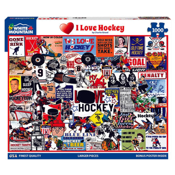 White Mountain 1000 Piece Jigsaw Puzzle - I Love Hockey, Engineered Wood, Model 1770pz