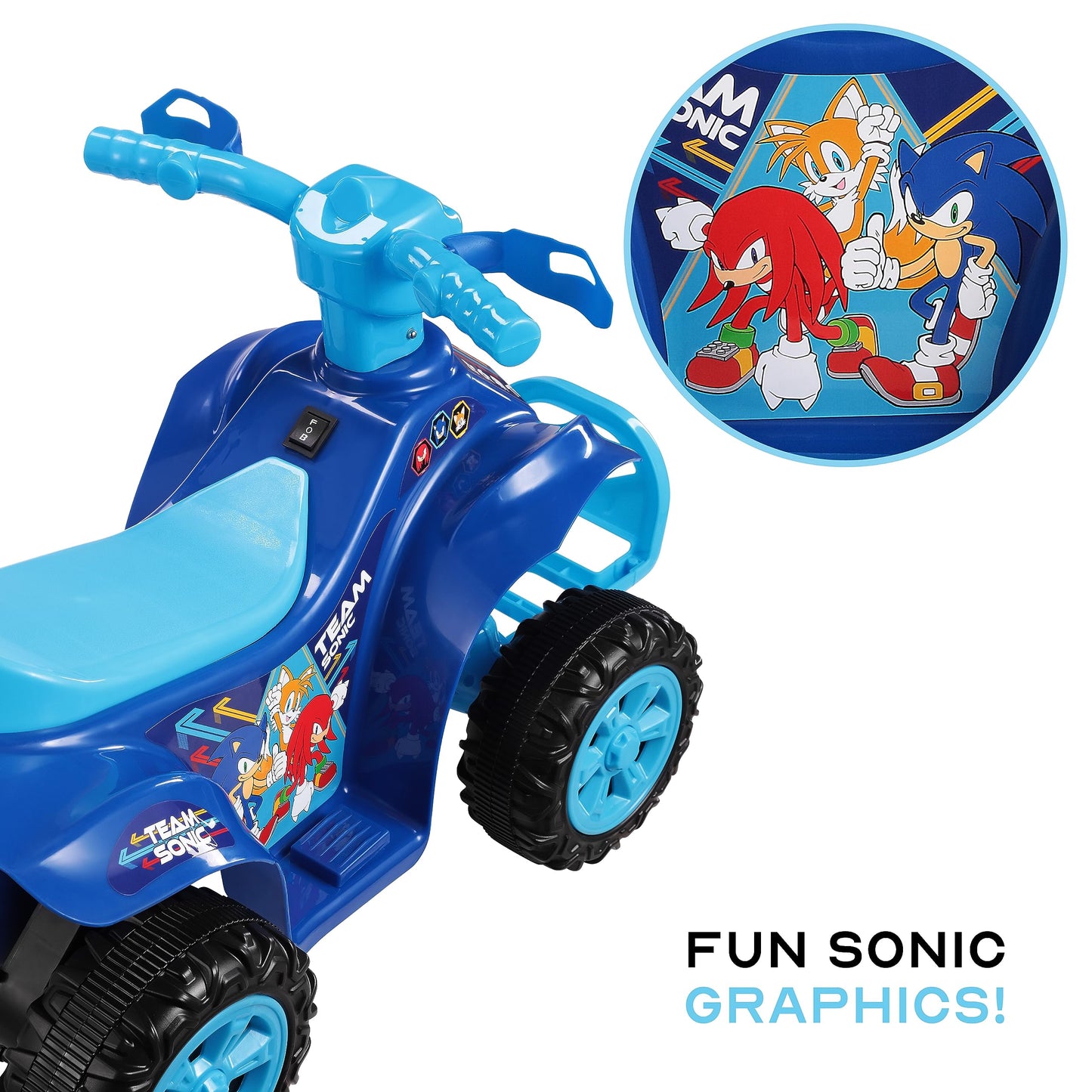 Sonic The Hedgehog 6V ATV Quad for Kids by Voyager - Safe Ride-On Toy with Rechargeable Battery, Max Weight 55 LBS, Ages 2-3 Years