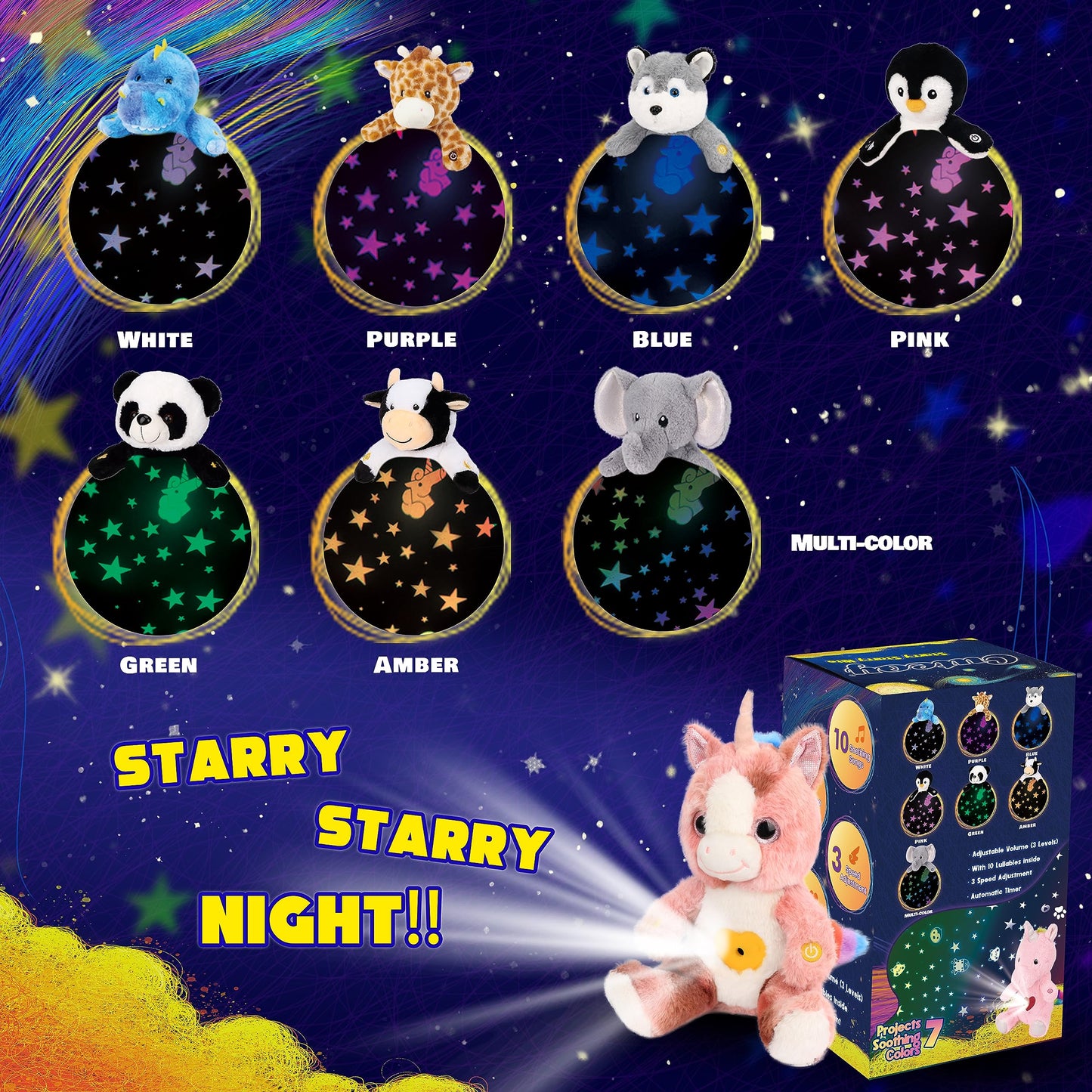 Cuteoy Plush Dirty Pink Unicorn Star Projector Musical Adjustable Singing Night Light Stuffed Animals Glowing Plushies Toy Gifts For Kids Birthday Easter Christmas,12''