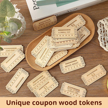 Cypherx Kids Reward Tokens, Unique Birthday Wooden Tokens For Kids, 24 Redeemable Tokens + 3 Blank Diy Tokens, Coupon Shaped (No