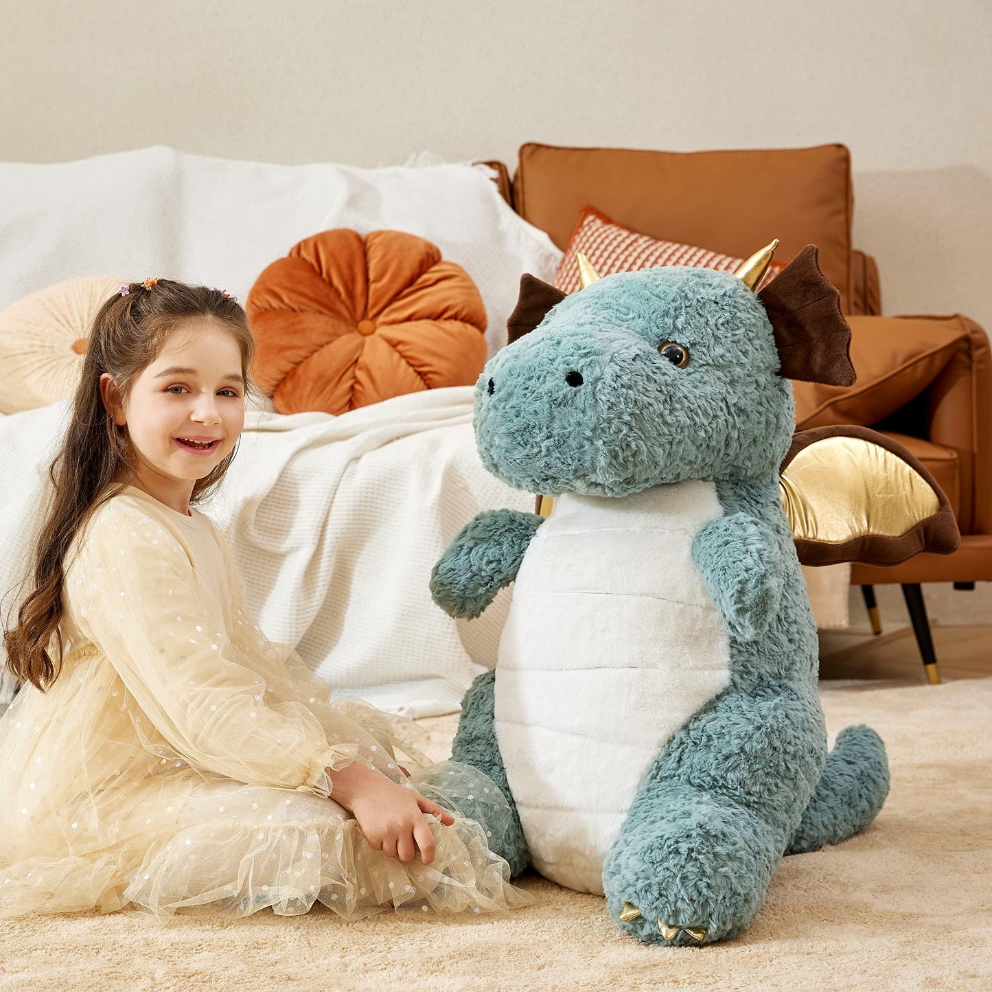 Ikasa Giant Dragon Stuffed Animal Plush Toy,23' Large Winged Dinosaur Big Jumbo Soft Toys, Huge Size Cute Fluffy Plushy Fat Plushie,Gifts For Kid
