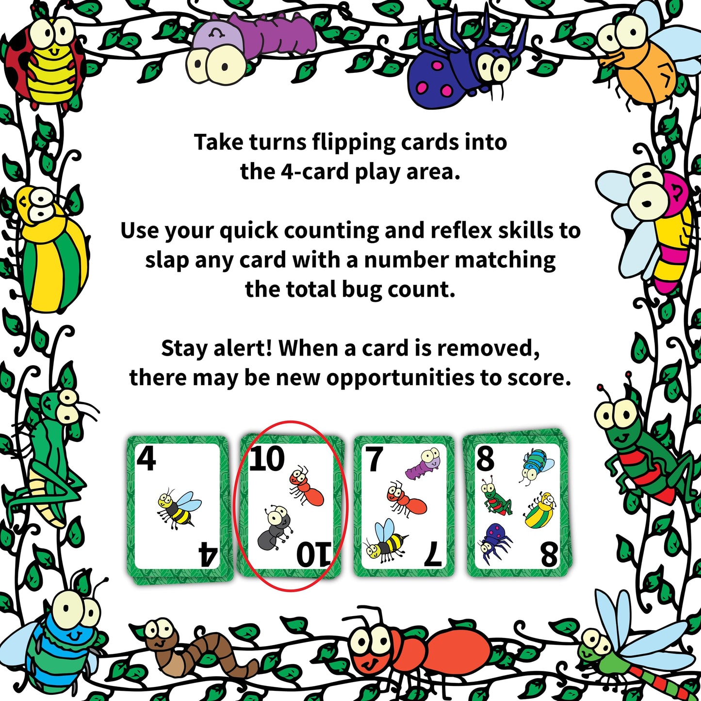 Niche Nation Games Bug Bash A Quick-Counting, Bug-Slapping Numbers Game For Kids 7-12 - Fast, Fun, And Frenetic Kids Card Game -