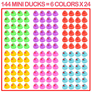 144-Pack Mini Rubber Ducks Set, Mini Colorful Rubber Duckies Bath Toy For Child,Float & Squeak Tiny Ducks Pool Toy Set For Kids Party Favors,Birthday Party Supplies,Prize Rewards
