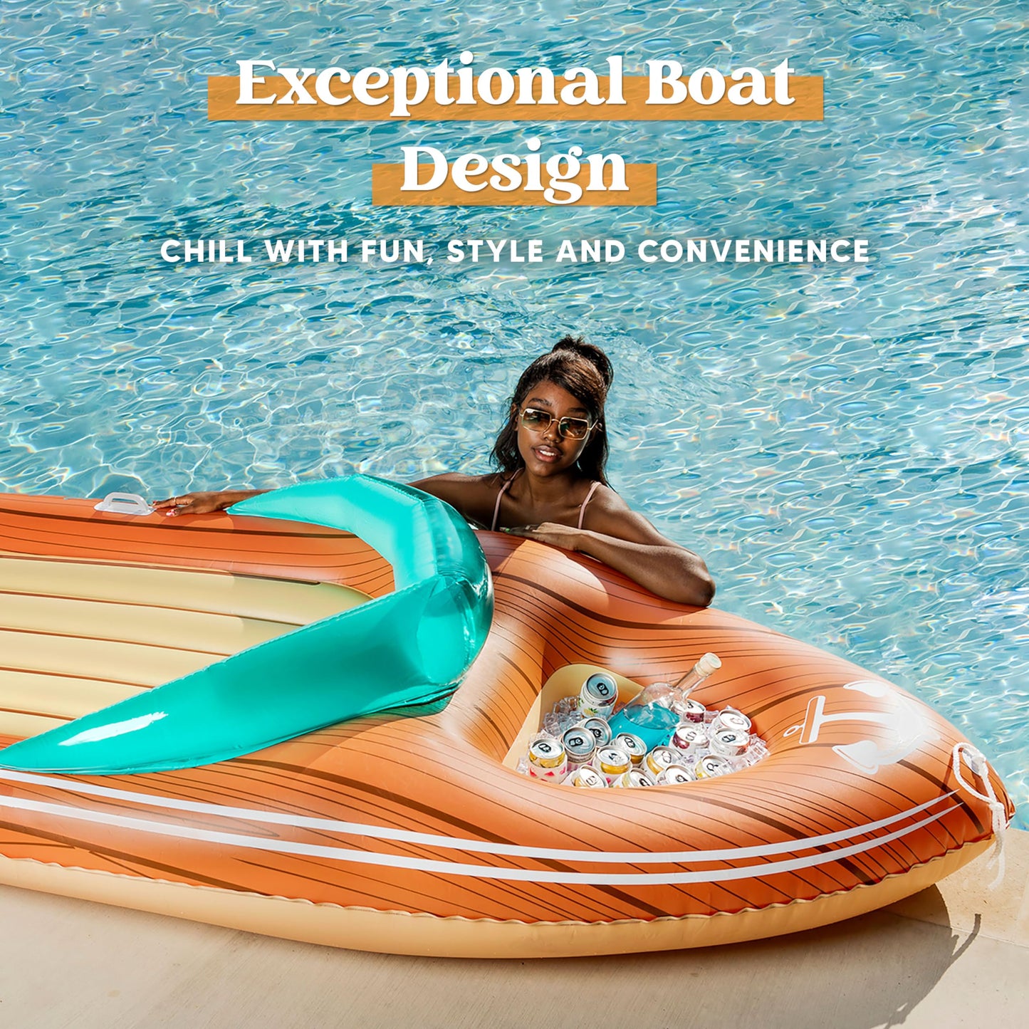 Joyin Giant Boat Pool Float With Cooler - Inflatable Boat Funny Pool Floats Raft With Reinforced Cooler, Lounge Floaties Beach L