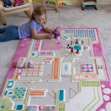 IVI 3D Play Carpet Pink Playhouse Educational Soft Floor Rug Mat for Bedroom, Kids Den, or Playroom, Medium 39x59 inches