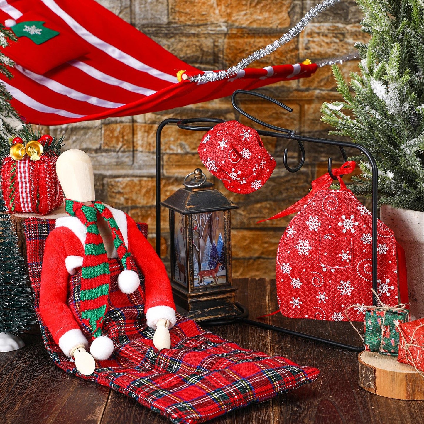 Christmas Elf Doll Accessories Set Includes Christmas Plaid Sleeping Bag Plush Nightgown Apron Chef Hat Scarf And Hammock For Ch