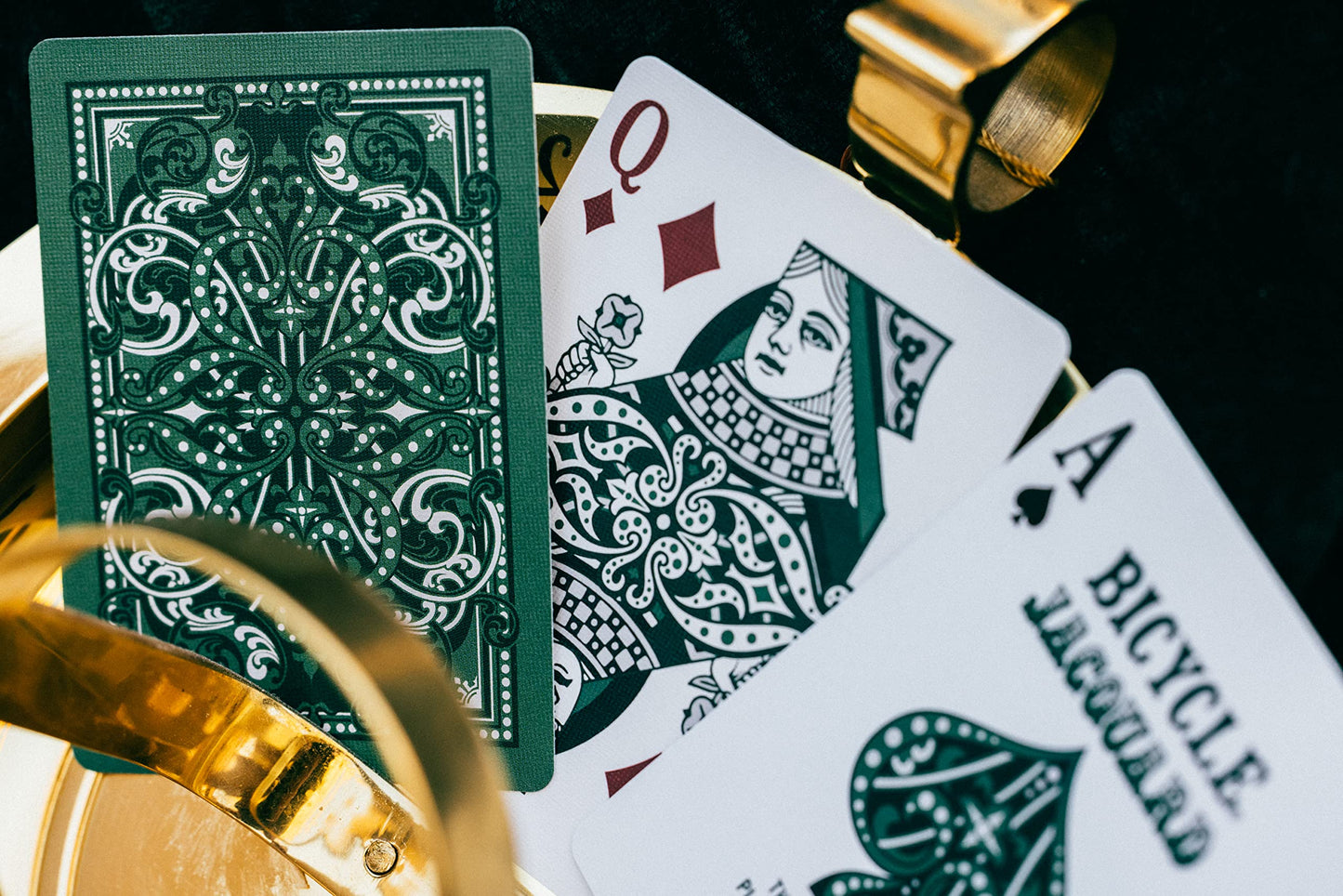 Bicycle Jacquard Playing Cards - Premium Cardstock Deck in Silver and Emerald Green