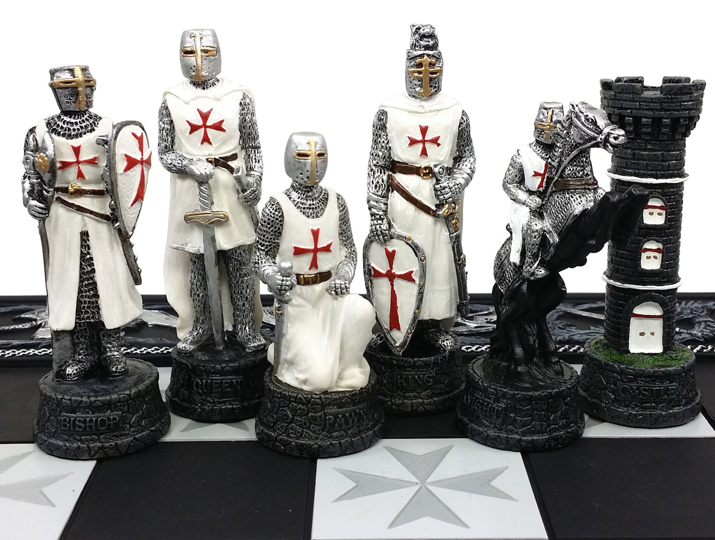 HPL Medieval Times Red & White Armored Maltese Knights Chess Set, 17" Board, Polyresin
