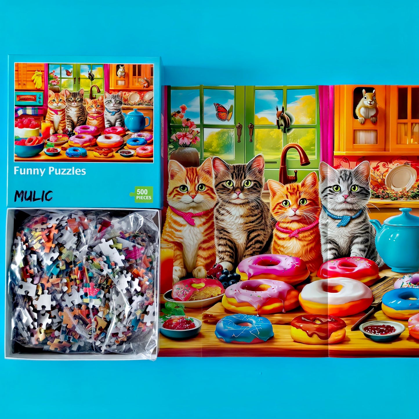 500 Piece Puzzles For Adults - Difficult Jigsaw Puzzles For Adults Challenging - Kitchen Kittens And Donuts
