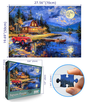 Lake House Night Landscape Jigsaw Puzzles For Adults 1000 Piece Village Puzzle For Adults With Letters On Back Challenging Famil