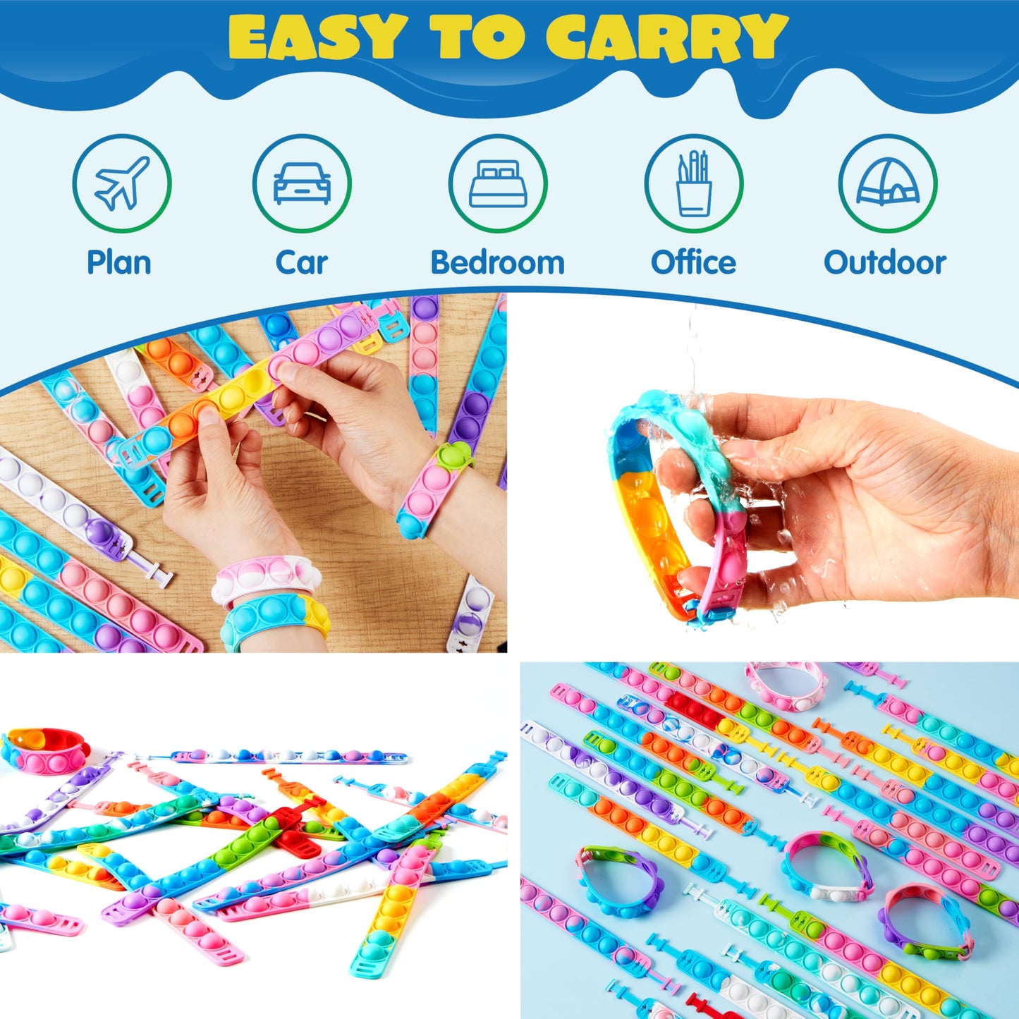 Joyin Pop Fidget Toys Pops Bulk 100 Pack Party Favors For Kids 4-8,8-12 Year, Fidget Bracelets Sensory Toys For Classroom Birthday Carnival Prizes Gifts Goodie Bags Stuffers For Kids