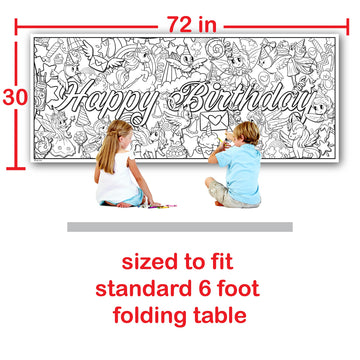 Young N Refined Coloring Table Cloth Birthday Party Activity Page Paper Liner Fairy Princess Unicorns (72x30)