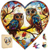Stained Glass Heart Owls 500 Pieces Wooden Puzzles For Adults Unique Irregular Shape Fun Challenging Birds Puzzles For Kids And