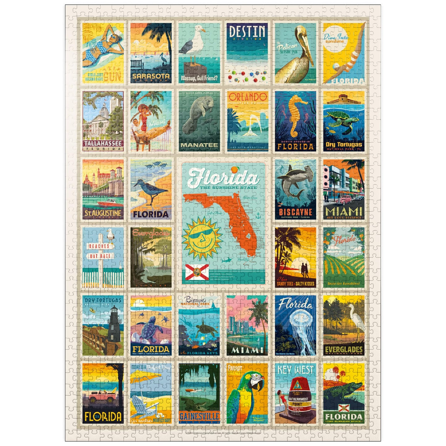 Mypuzzle Florida: Multi-Image Print, Vintage Poster - Premium 1000 Piece Jigsaw Puzzle For Adults