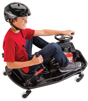 Razor Crazy Cart DLX - 24V Electric Drfting Go Kart - Enhanced Drift Bar Brodie Knob Steering Variable Speed Up to 12 mph Black/Red