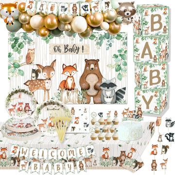 Heeton Woodland Baby Shower Party Supplies Decorations Boxes Fox Balloon Oh Baby Welcome Baby Banner Creatures Fawn Animal Friends Garland Backdrop Cake Cupcake Topper For Girl Boy Gender Reveal