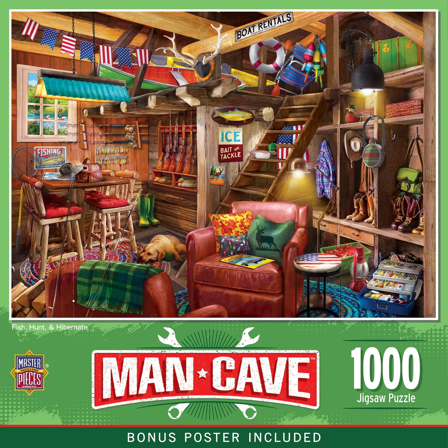 Man Cave - Fish Hunt & Hibernate 1000pc Puzzle - Jigsaw Puzzle with Vibrant Artwork and Durable Pieces - Fun Family Activity Brain Challenge and Educational Entertainment for Kids Teens and mature-themed