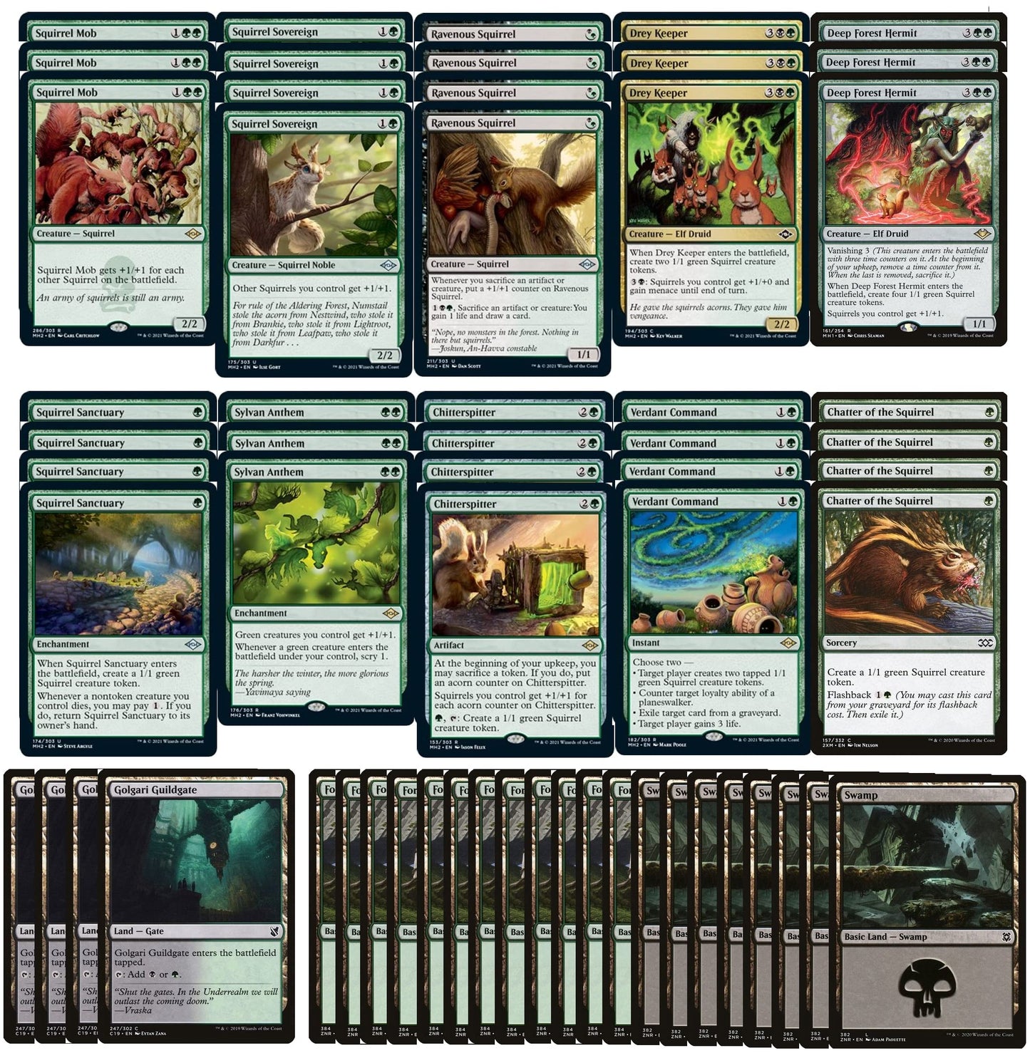 advanced Golgari Squirrel Deck - Green Black - Very Powerful - Modern Legal - Custom Built - Magic The Gathering - MTG - 60 Card!