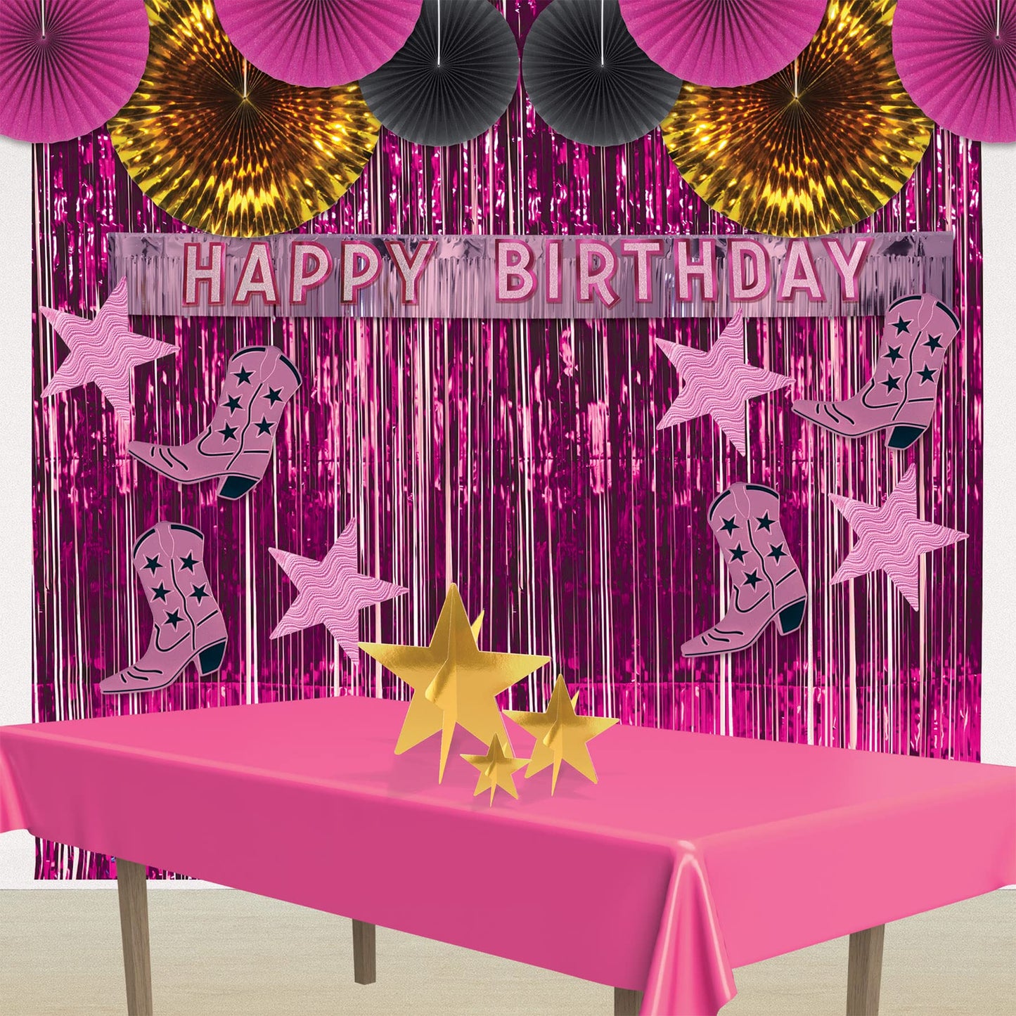 Beistle , 6 Piece Foil Cowboy Boot Silhouettes, 16 (Pink/Black)