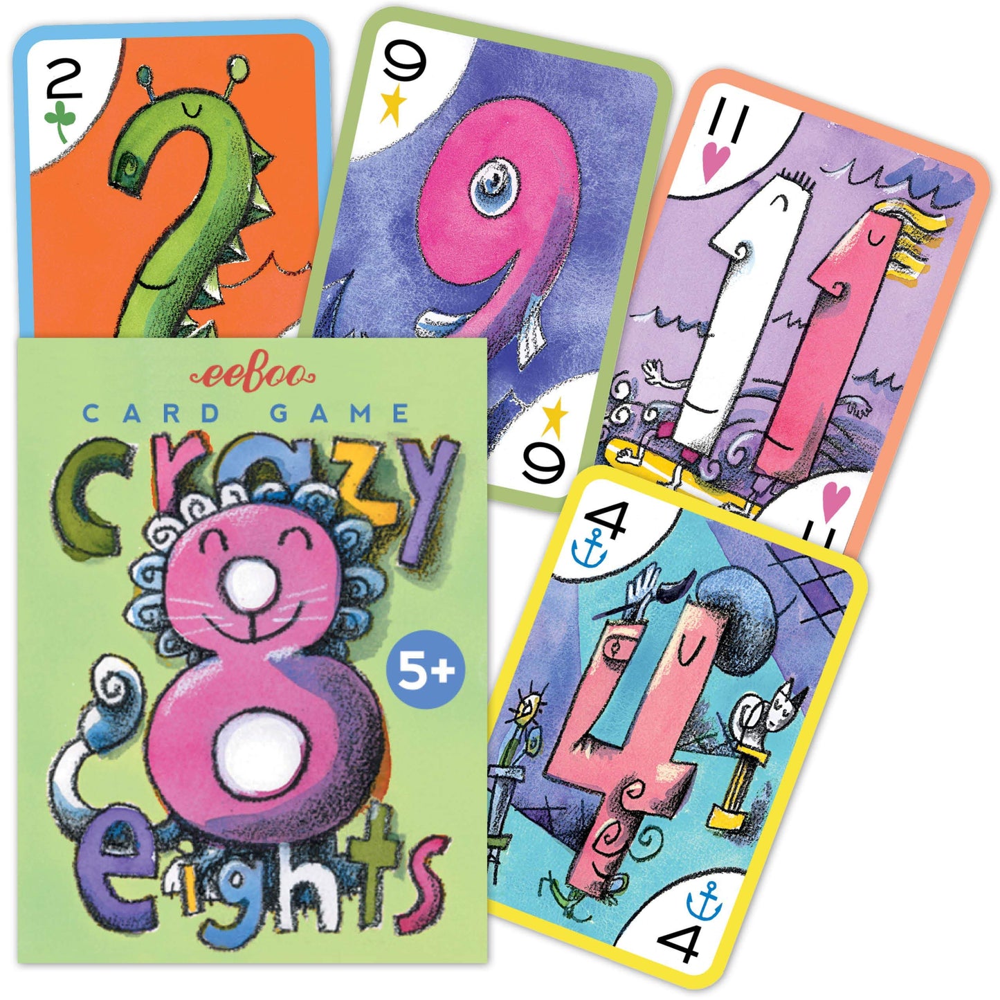 Eeboo: Crazy Eights, Card Game, Easy To Understand Instructions Included, Durable Cards, Screen-Free Fun, Educational Game, For Ages 5 And Up