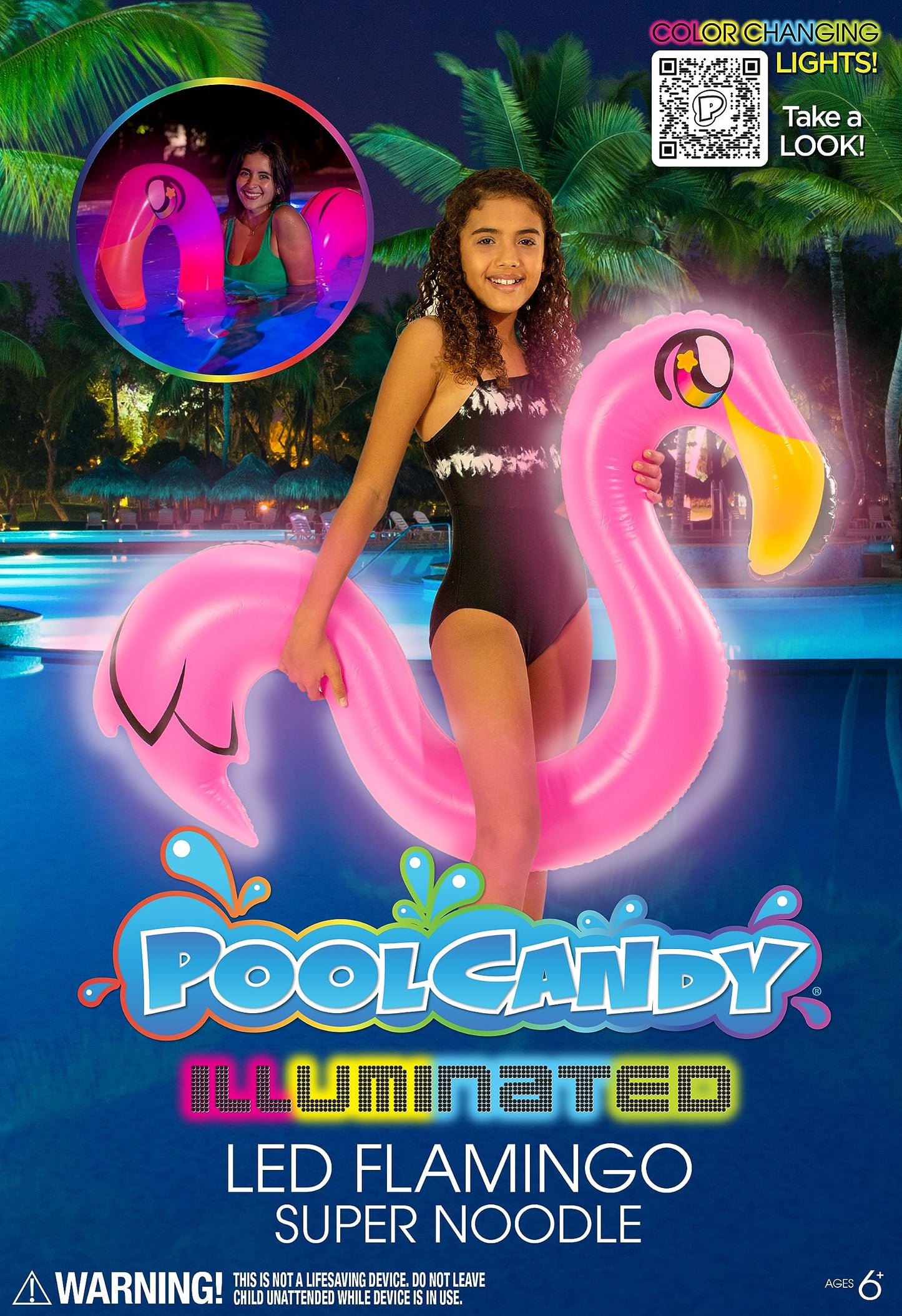 PoolCandy Inflatable Animal Swim Noodles (LED Flamingo)