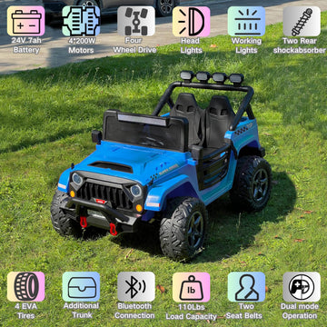 NEWQIDA 24V Ride on Toys for Big Kids Battery Powered Electric Vehicles 2 Seater Electric Car with Remote Control 4x4 Ride on Tr