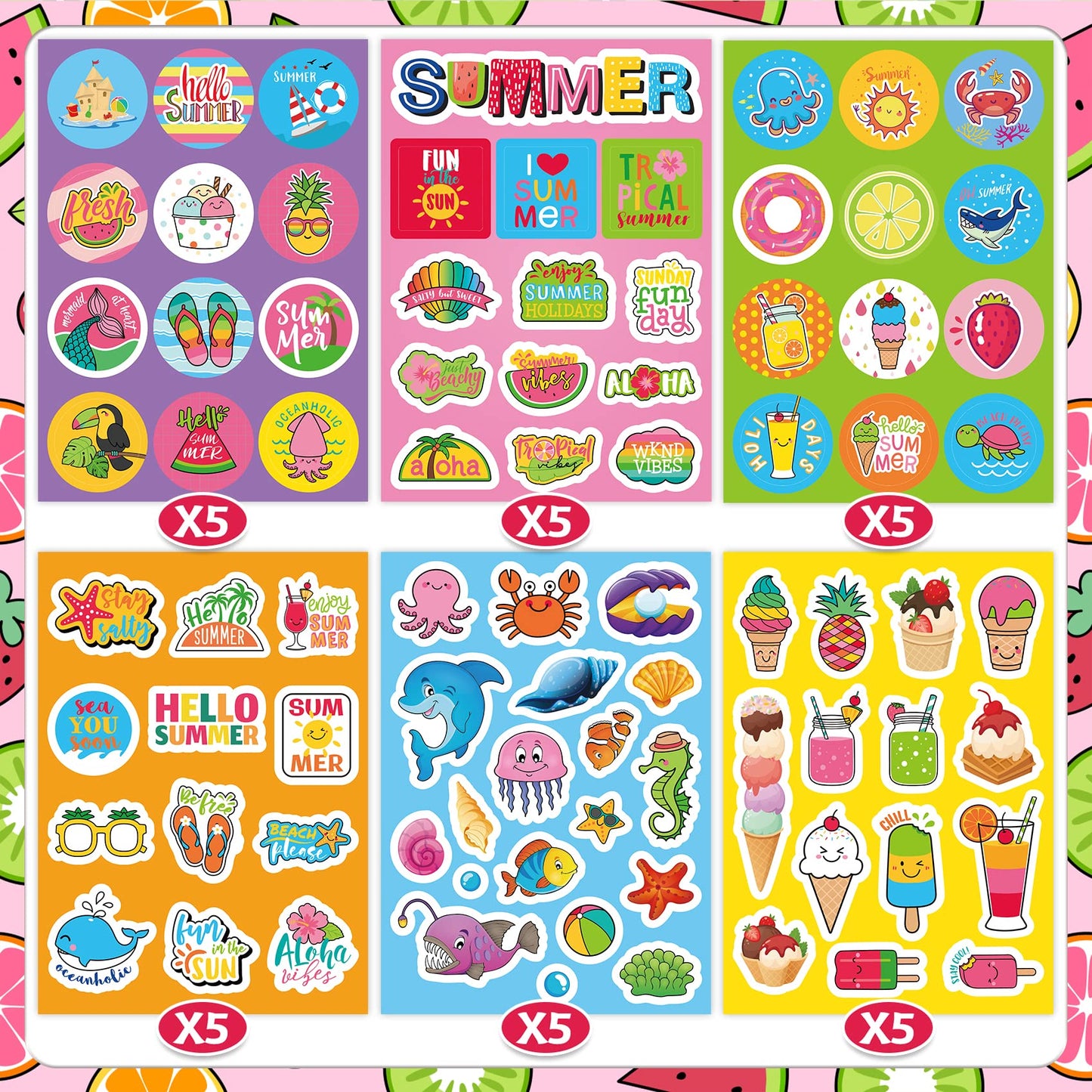 Summer Stickers For Kids Teachers, Ocean Beach Stickers Hawaiian Ice Cream Stickers Bulk For Scrapbooking Water Bottles Summer Luau Hawaii Beach Party Decorations School Classroom Party Supplies