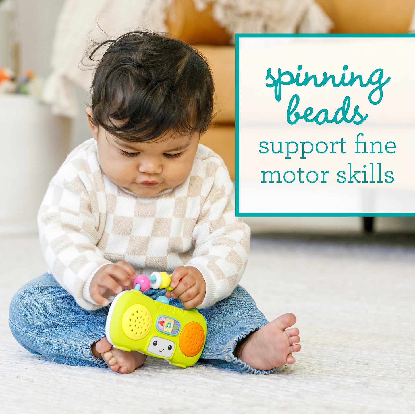 Infantino Music & Light Pretend Mini Boombox - Fine Motor Skills With Melodies & Sounds For Infants & Toddlers, 6M+