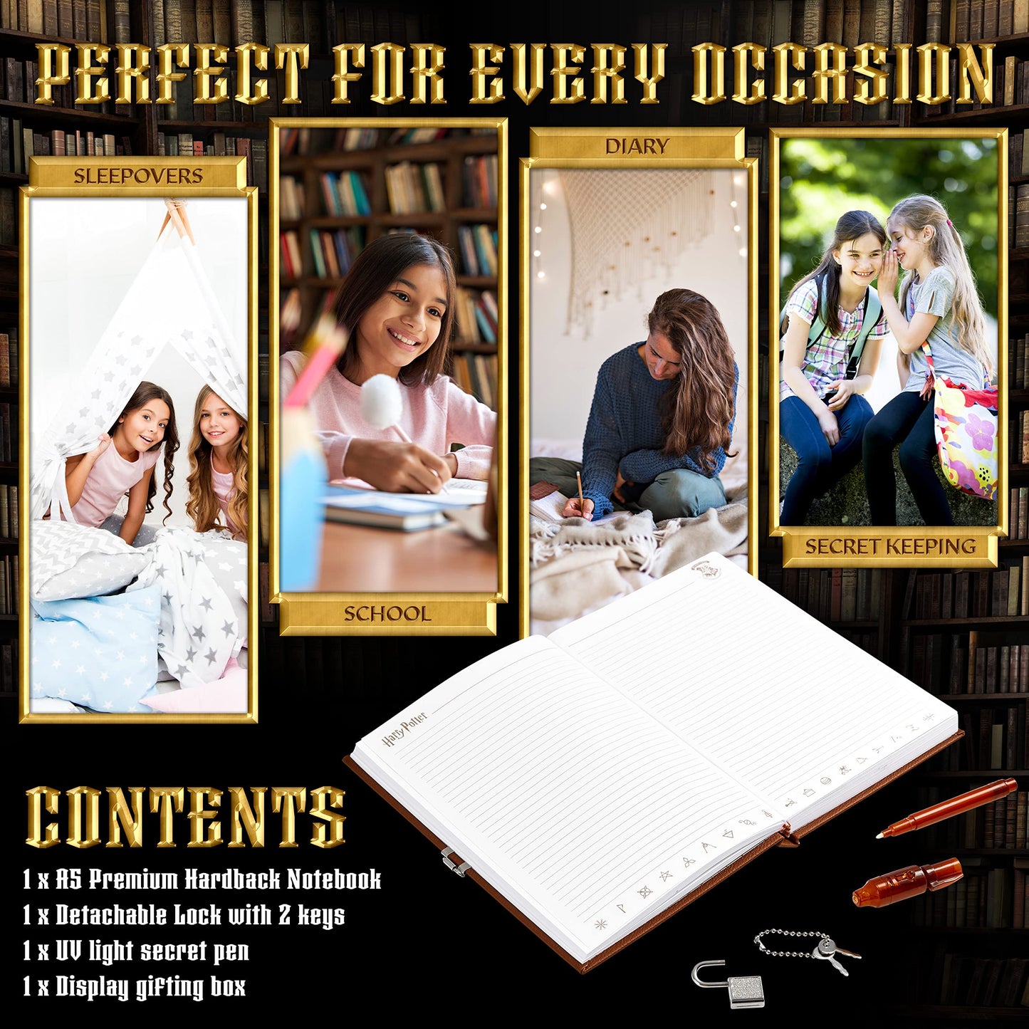 Harry Potter Secret Diary, Magical And Fun Diary With Lock, Keys, And Invisible Ink Pen, Stylish Journal For Everyday Writing, Gifts For Girls And Boys