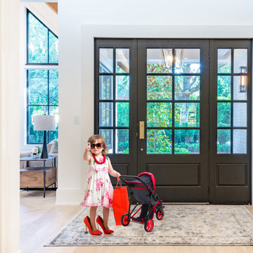 Baby Doll Stroller For Dolls - Jogger Toy Doll Stroller For Toddlers 3 Years And Up, Adjustable Canopy & Storage Basket, Denim Design For Kids