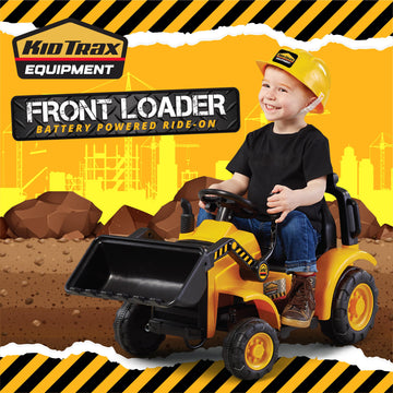 Kid Trax 6V CAT Frontloader Ride-On Toy for Kids, Yellow, Ages 18-36 Months, Easy Push Button Drive, Model FB101956
