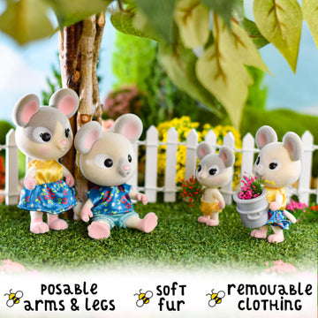 Honey Bee Acres The Cheddars Mouse Family, 4 Miniature Doll Figures, Small