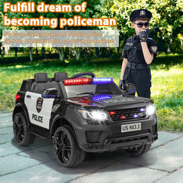 Tobbi Police Car Ride On Electric Car For Kids - Second Day Delivery - Battery Powered Ride-On Toys Cop Cars With Remote Control, Siren, Flashing Lights, Music, Spring Suspension, Carbon Black
