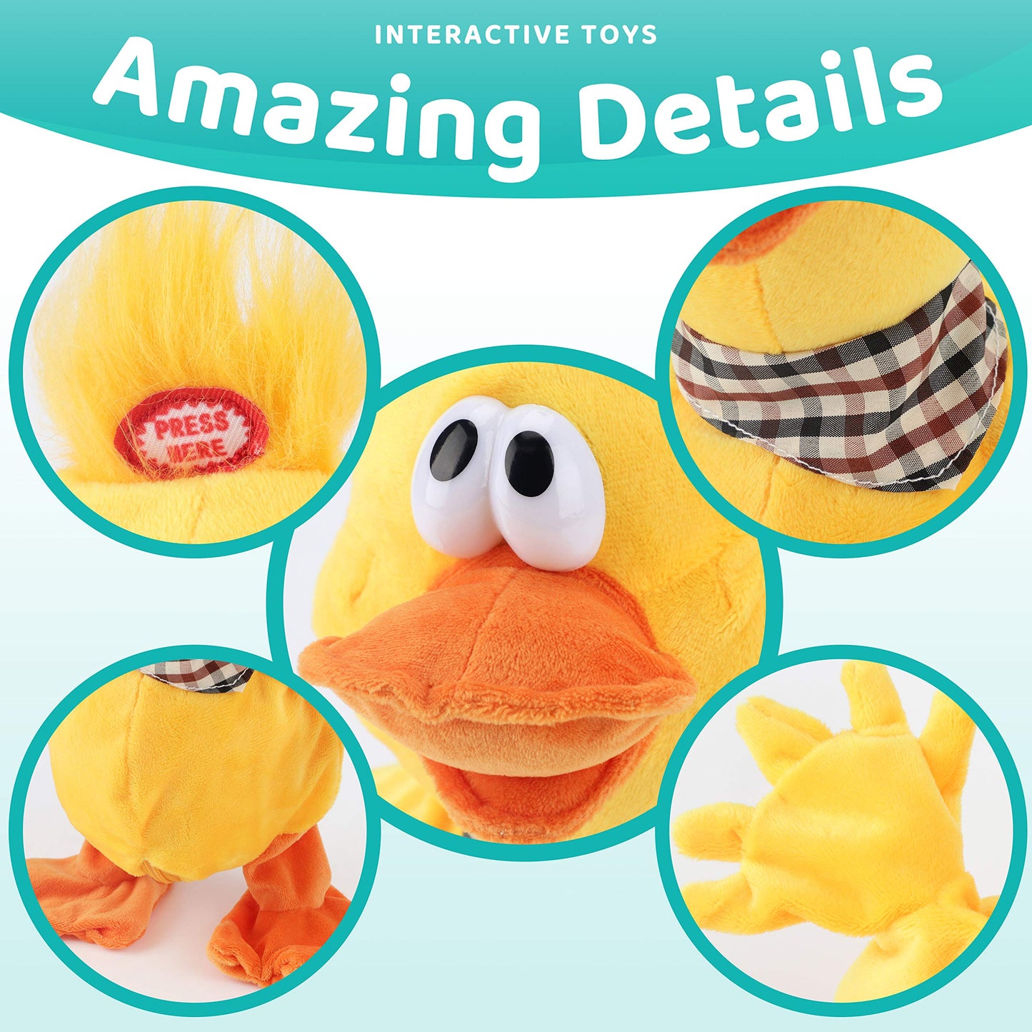 Cuteoy 13' Quacking Duck Musical Stuffed Animal Plushies Walking Singing Waving Electronic Interactive Plush Toy For Kids Boys Easter