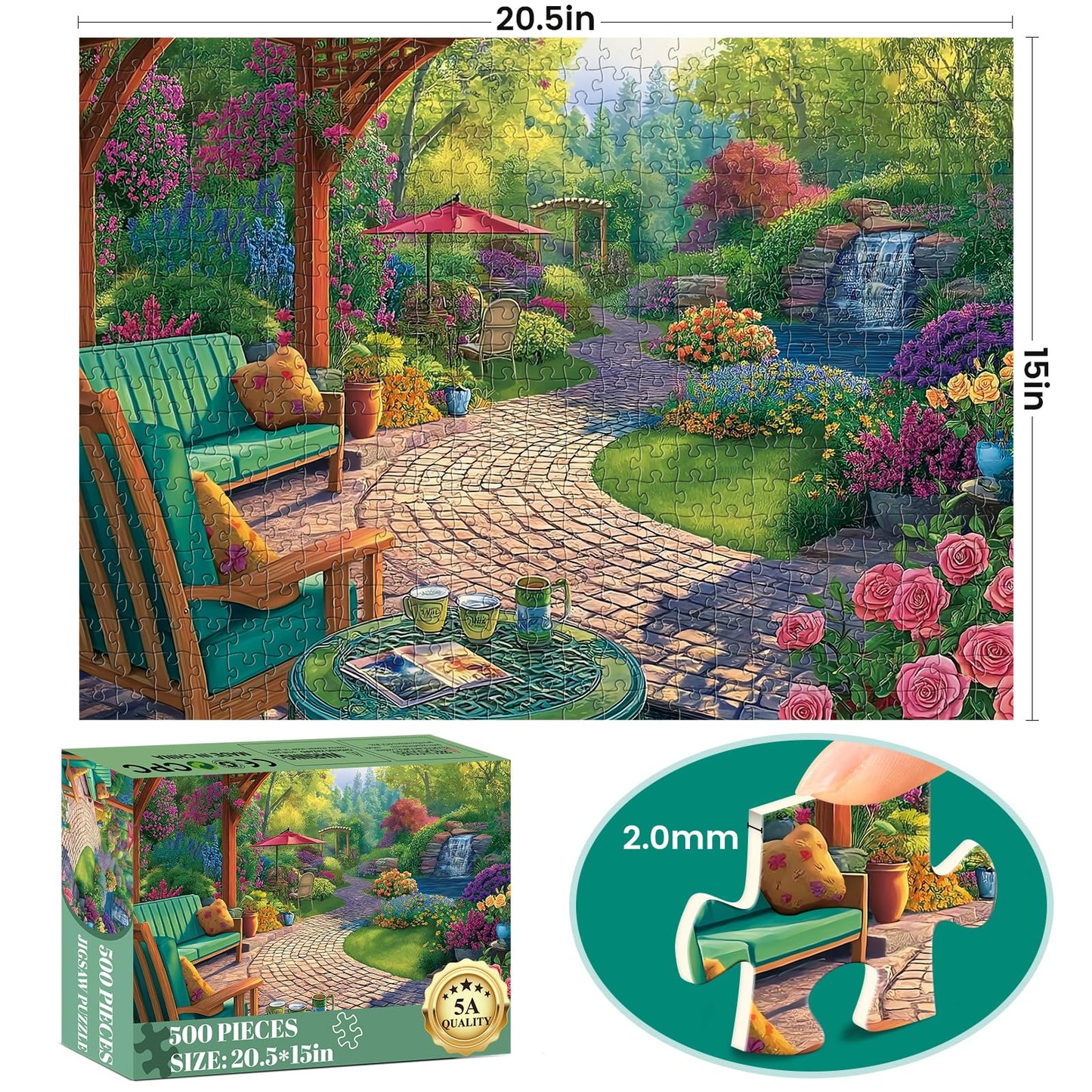 500 Piece Puzzles for mature-themeds Beautiful Flower Garden Puzzle for Kids Teen mature-themeds Recycled Paper Unique Fun Jigsaw Puzzle 500 Pieces Challenging Family Game Gift for Friends Men Women Seniors 20.5*15In