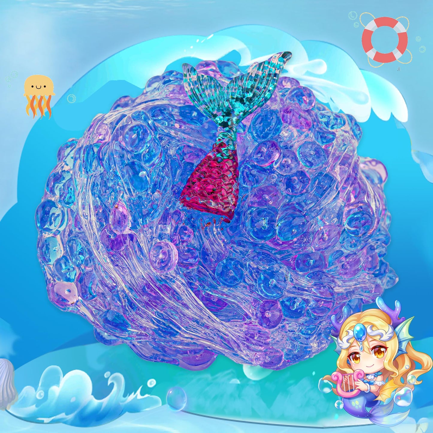 Mermaid Fishbowl Bead Slime, Good Stretchy & Non-Sticky Crunchy Slime, Slime Party Favors For Kids, Slime Sensory Toys, Girls Gi