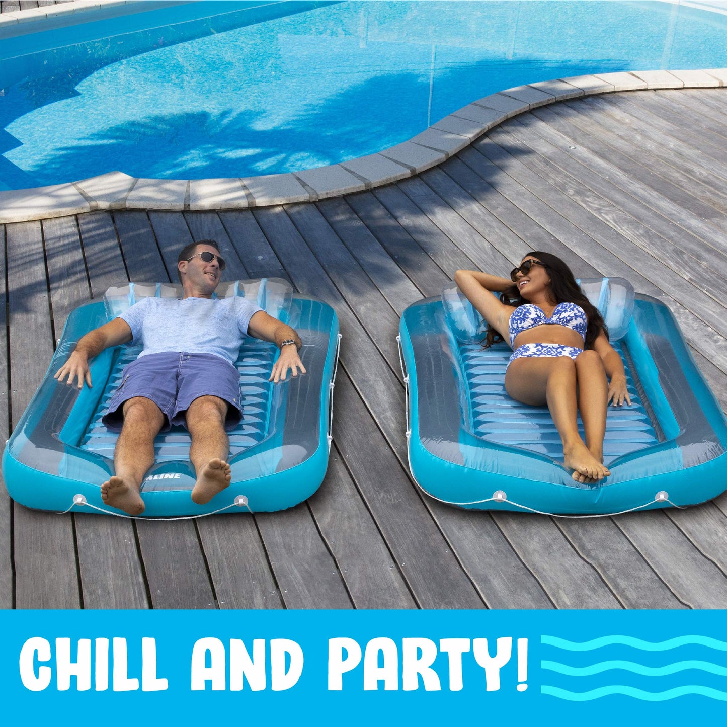 Inflatable Tanning Pool Lounge Float | Personal Pool Lounger With Pillow | Inflatable Tanning Pool Bed (Blue) | 13 Years+