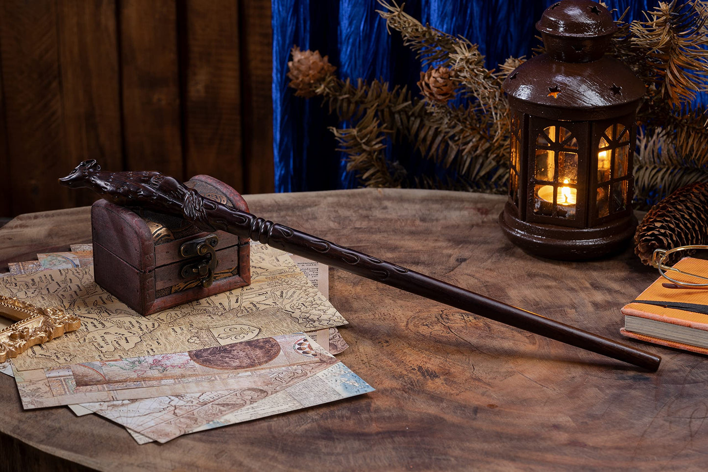 Handicraftviet Hand Carved Wooden Magic Wand Witch Wand Real Wood/Wood Wolf Wands For Wizards Collectible And Cosplay Magical Gift For Halloween, Christmas And Birthday Party 15 Inch (S7)