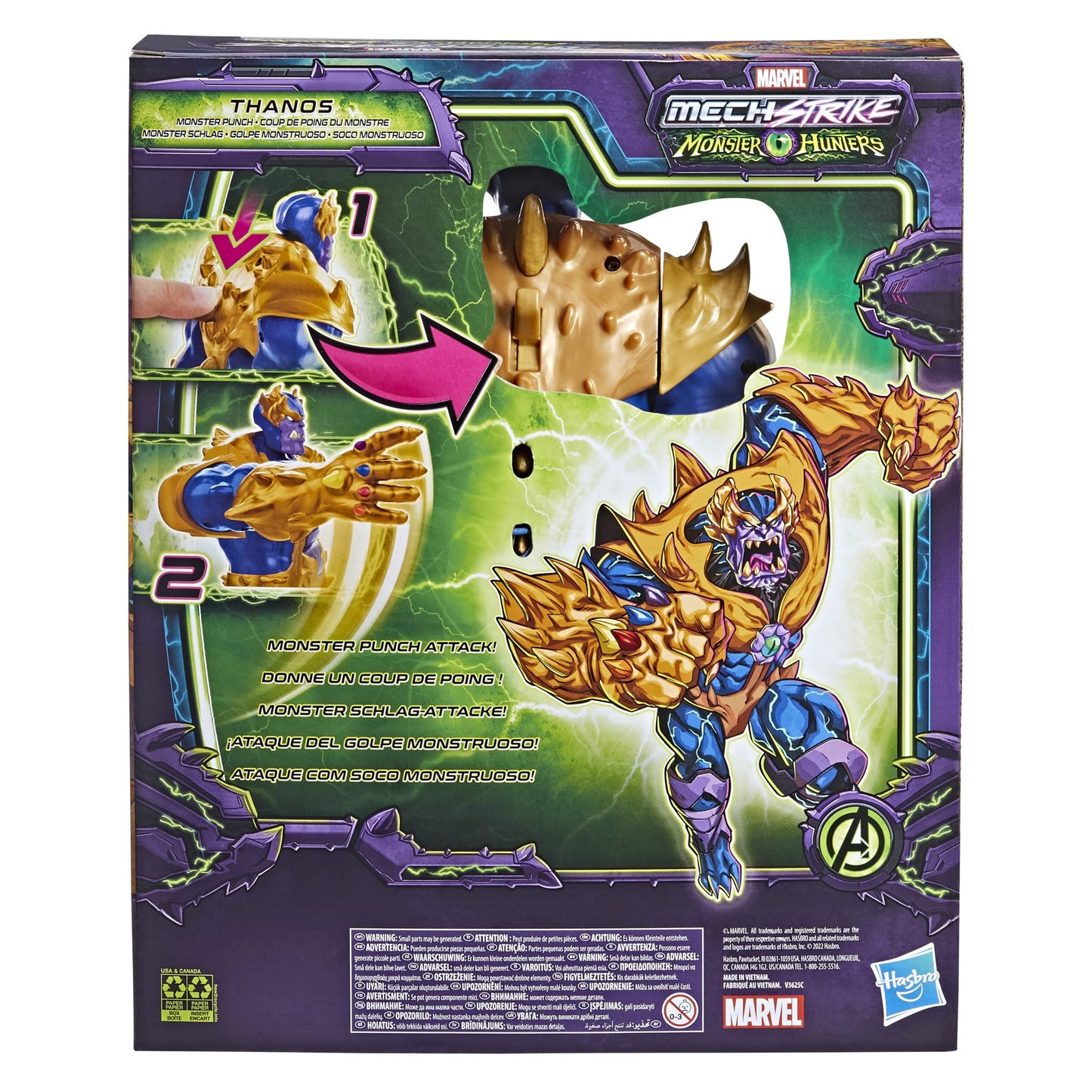 Marvel Avengers Mech Strike Thanos Action Figure, 9-Inch Deluxe Toy, Multicolored, for Kids Ages 4 and Up, Model MARVEL-F4376