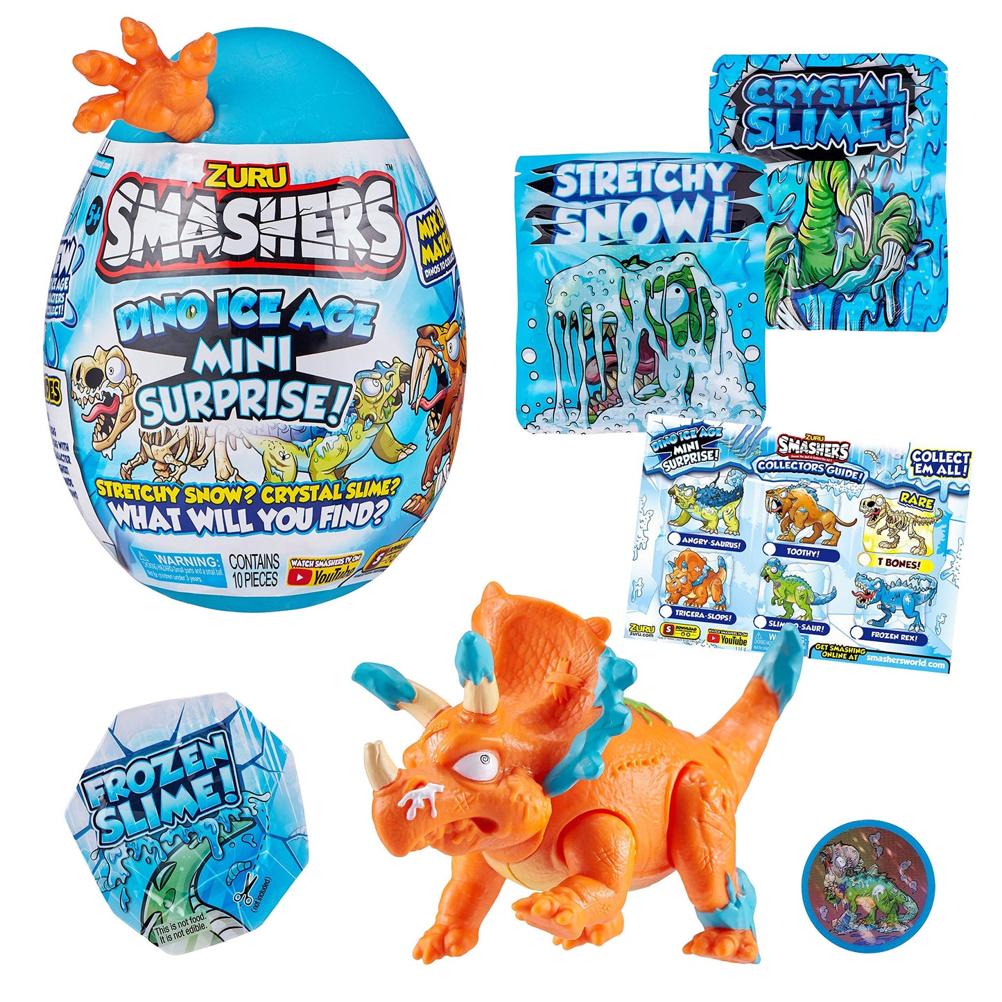 Smashers Dino Ice Age Triceratops By Zuru Mini Surprise Egg With Many Surprises! - Slime, Dinosaur Toy, Collectibles, Exclusive Smashable Egg, For Boys And Kids