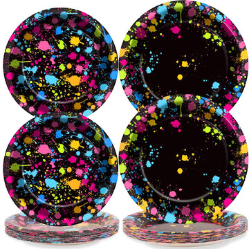 Gisgfim 48 Pcs Neon Plates Party Supplies Glow Birthday Party Decorations Glow In Dark Paper Dessert Plates Disposable Neon Them