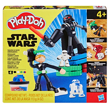 Play-Doh Star Wars Squish & Slice Lightsabers Playset, Bendy 4 Inch Luke Skywalker & Darth Vader Action Figures, Imagination Toy