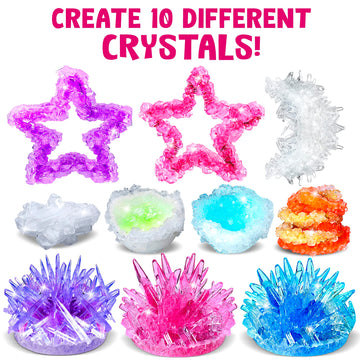 Crystal Growing Kit For Kids - 10 Crystals Science Experiment Kit + 2 Glow In The Dark Crystals With Diy Paint Display Stand – Great Gift For Girls And Boys Ages 8-12