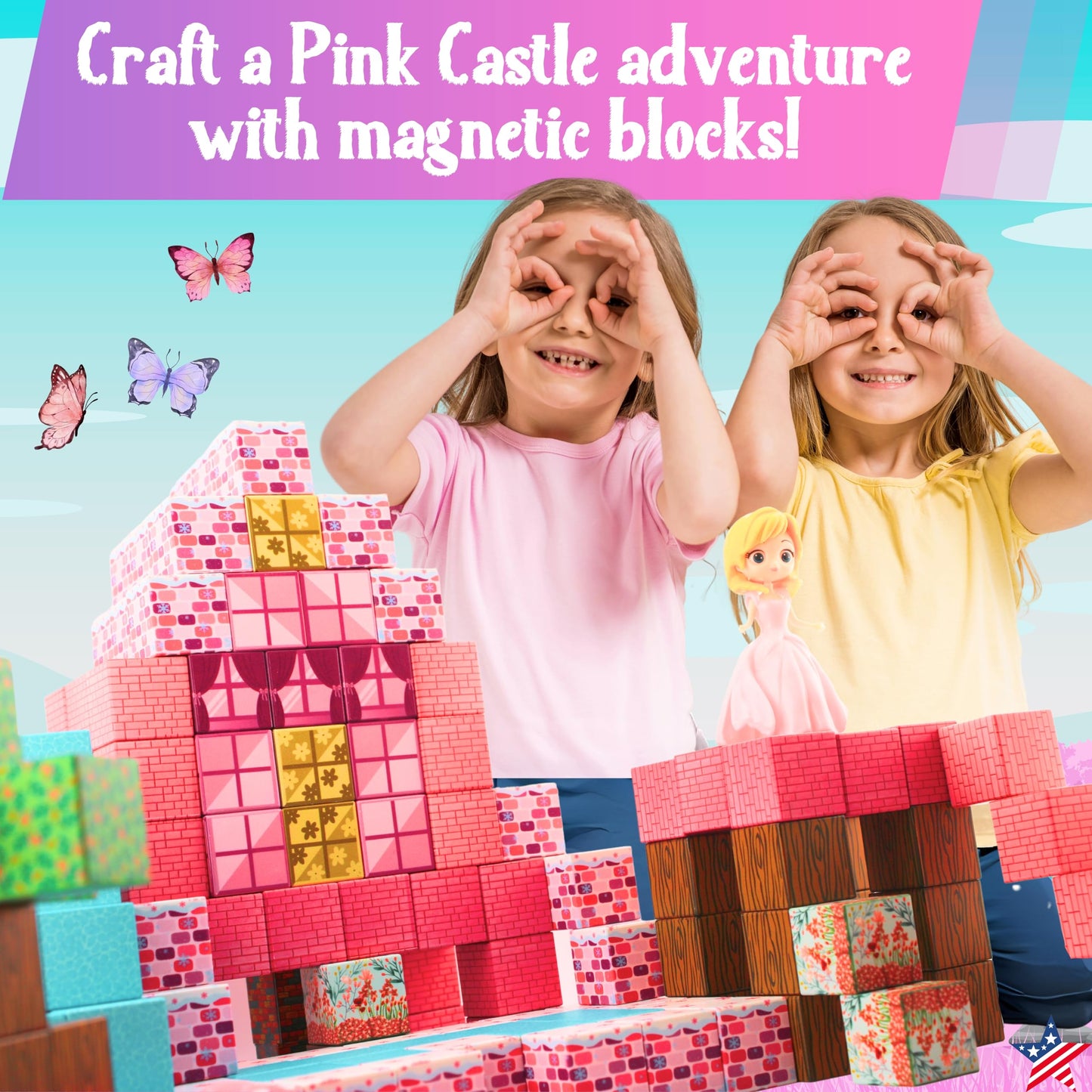 Magnetic Blocks - Princess Castle 112 pcs Polar Cubes Magnetic Building Blocks Set Designed in USA Sensory Princess Blocks