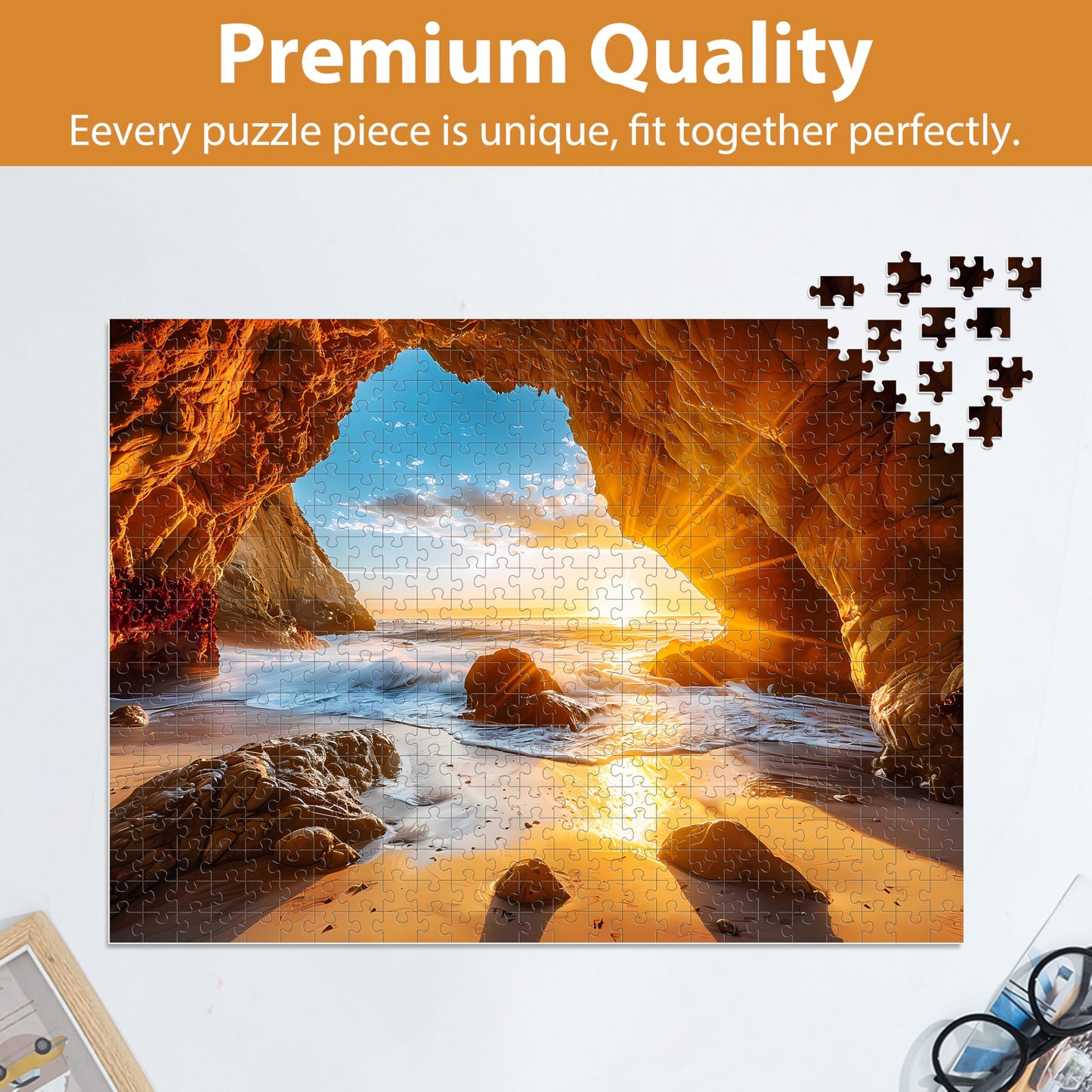 500 Pieces Puzzles For Adults Jigsaw Puzzle Beach Sea Cave Sunset Puzzle For Children Elderly, Recycled Paper Puzzle 500 Pieces,